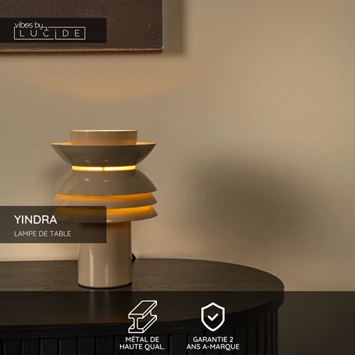 Lucide YINDRA - Lampe de table - Ø 17,5 cm - 1xE27 - Taupe | Vibes - USP